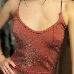 Super cute red / burgundy going out crop top with gold glitter from Free People